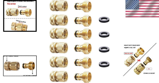 Durable Brass Quick Connect Garden Hose Fittings - Leak-Free 3/4 Inch GHT Set