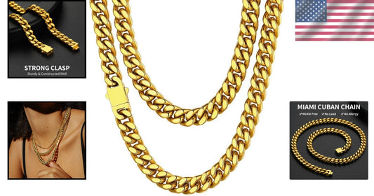 Durable Stainless Steel Cuban Link Chain Necklace - 18K Gold Plated Options