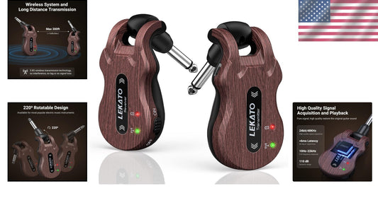 Rechargeable Wireless Guitar Transmitter & Receiver - 4 Channels, 100ft Range