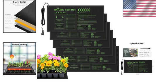 6-Pack Waterproof Seedling Heating Mats for Optimal Germination - 10" x 20.75"