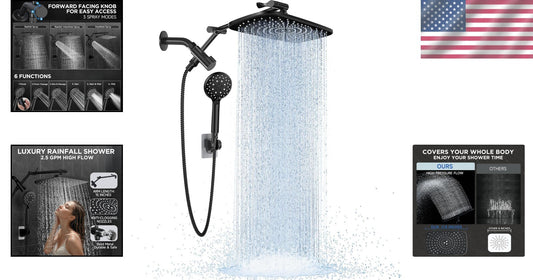 Rainfall Showerhead with Adjustable Height & Anti-Clog Nozzles - Modern Design