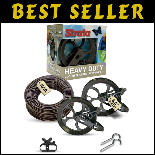 150ft Aged Bronze Heavy-Duty Clothesline with Rust-Resistant Pulleys & Hooks