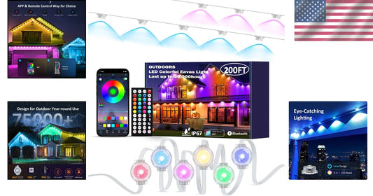 200FT Smart LED Outdoor Lights - Waterproof, Timer Function & Easy Installation