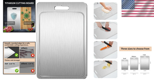 100% Pure Titanium Double-Sided Cutting Board with Juice Groove - Large Size