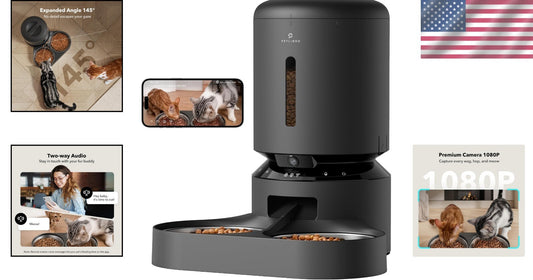 Stylish Automatic Pet Feeder with 1080P Camera & Audio for Cats & Dogs - Black