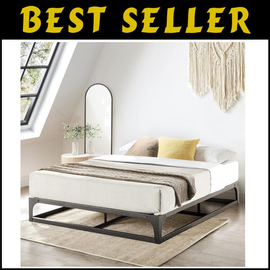 Queen Metal Platform Bed Frame with Integrated Steel Slat Support - Black Finish