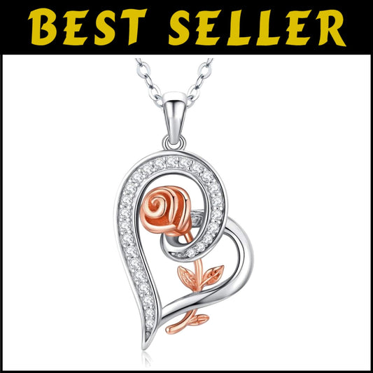 Adjustable Heart Rose Necklace in Sterling Silver - Sentimental Gift Idea