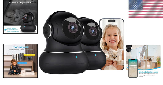 Wi-Fi Enabled 2K Indoor Camera - Pet & Baby Monitor with Night Vision - 2 Pack