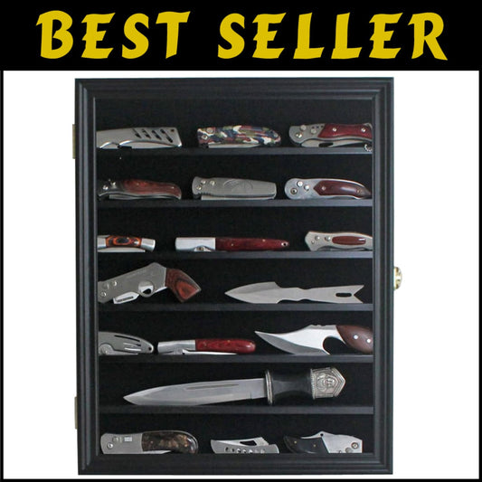 Elegant Black Knife Shadow Box - 7 Shelf Wall-Mount Display Case for Collectors