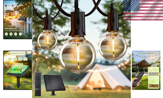75FT Waterproof Solar String Lights with 35 Dimmable LED Bulbs & Remote Control