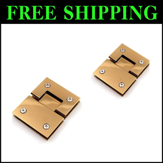 Heavy-Duty 180 Degree Brushed Gold Glass Door Hinges - 2 Pack, 120 lbs Capacity