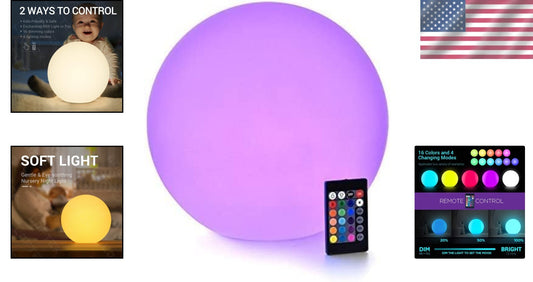 Art Deco 12-Inch Cordless Dimmable LED Light Ball - Perfect for Pools & Parties