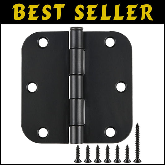 Bulk 108 Pack Matte Black Rounded Door Hinges 3.5 Inch with Installation Screws