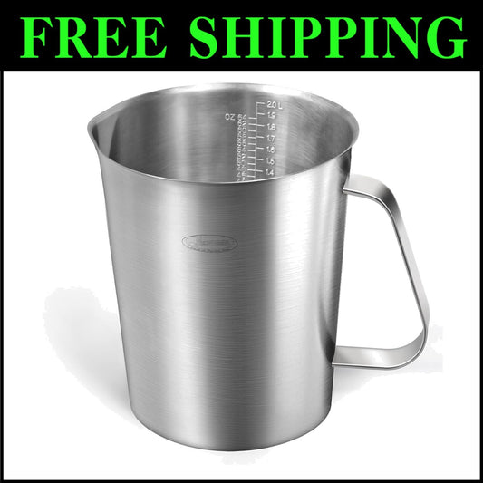 Sleek Stainless Steel Measuring Cup - 64 Oz Wide Mouth with 3 Measurement Scales