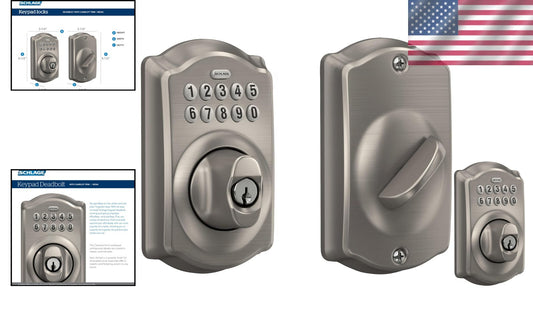 BE365 V CAM 619 Keyless Electronic Entry Lock in Satin Nickel for Home Security