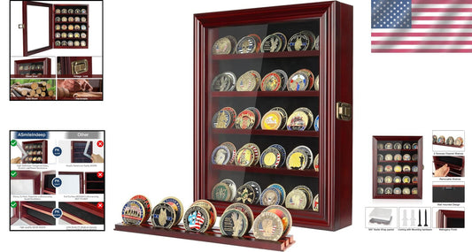 Handcrafted Mahogany Challenge Coin Case with HD Glass - Perfect Gift for Heroes