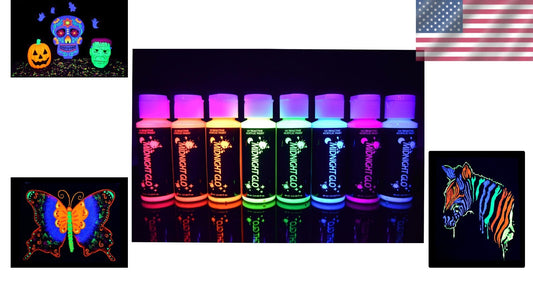 Vibrant UV Reactive Acrylic Paint Set – 8 Non-Toxic Colors for Safe Creativity
