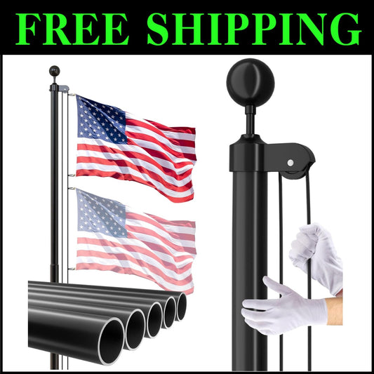 Versatile 25 FT Black Flag Pole with 3x5 Flag - Space-Saving and Elegant Design