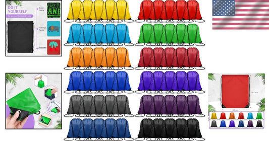 Customizable 120 Pcs Drawstring Backpacks in 12 Colors - Ideal for Sports & More
