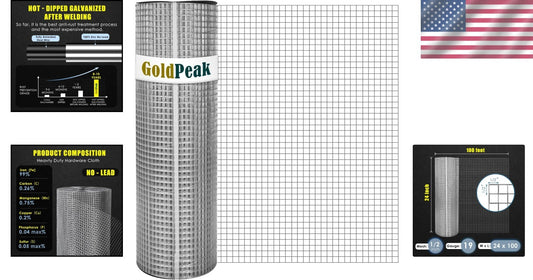Durable 24'' x 100' Galvanized Hardware Cloth Roll for Garden & Coop Protection