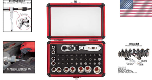 1/4" Drive Mini Ratchet & Socket Set with CR-V Spline - All-Purpose 44-Piece Set