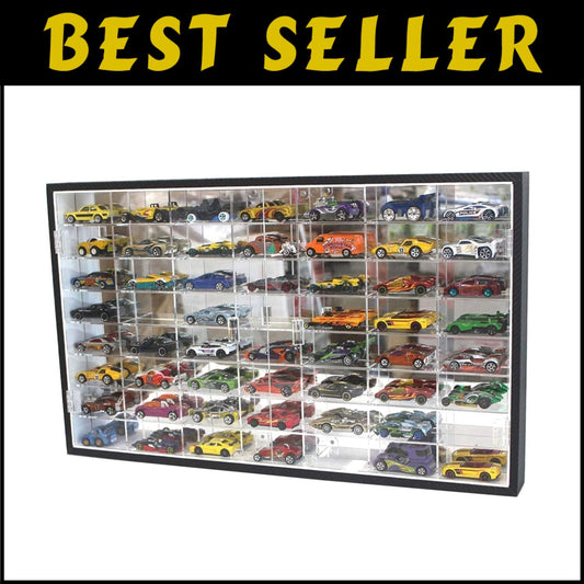 Premium Acrylic 1/64 Scale Car Display Case with 56 Compartments - No Assembly