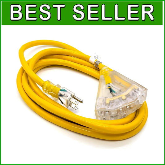 10 ft Heavy Duty Extension Cord with 3 Outlets - Yellow Waterproof Solution
