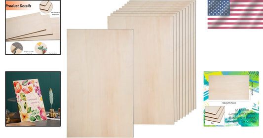 12 Plywood Sheets - 20x12 Inch Craft Boards for Laser Cutting & Wood Burning