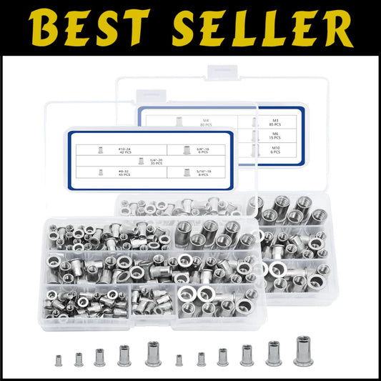 Durable Metric & SAE Rivet Nut Kit - 380pcs with Labelled Storage for Easy Use