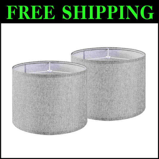 Set of 2 Medium 13" Drum Lamp Shades - Traditional Gray Design for Home Decor