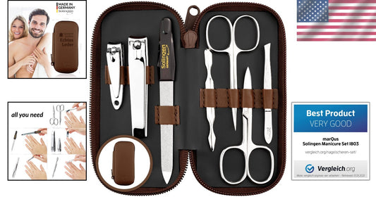 Premium Manicure Set Made in Germany - 7 Tools in Genuine Leather Case