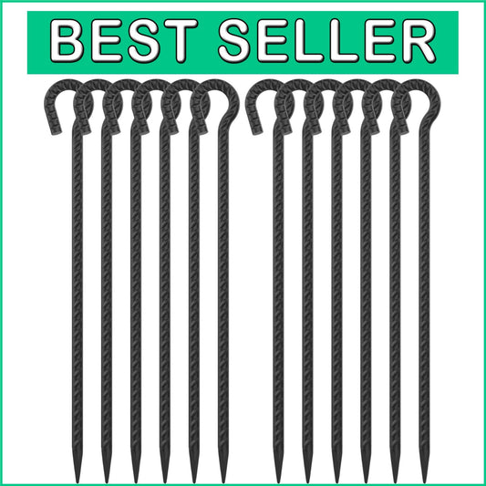 Durable 12 Pack of 18" Heavy Duty Rebar Stakes with Loop for Tents & Fences