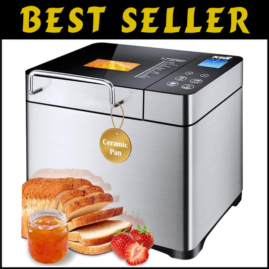Digital Stainless Steel Bread Machine - 17 Settings & Keep Warm Function