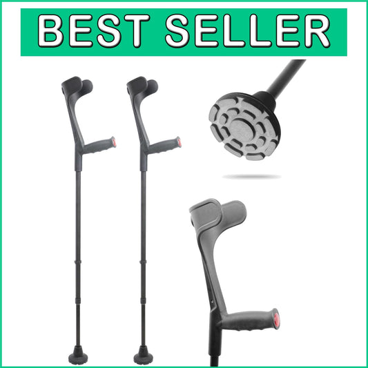 Adjustable Forearm Crutches for Adults - Non-Slip Tips, 2-Pack, Made in Europe