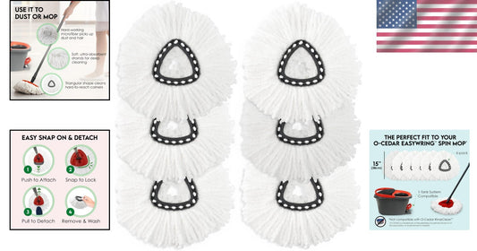 6-Pack Reusable Ocedar Mop Heads - Lightweight & Washable Cleaning Solution