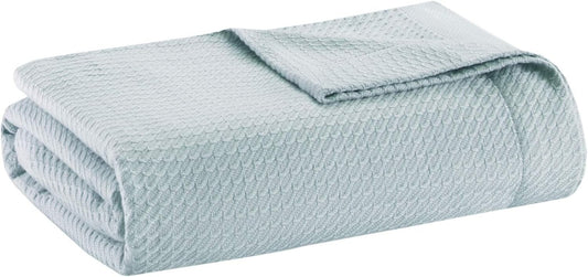 Premium Waffle Knit King Blanket - 100% Egyptian Cotton in Soft Light Blue