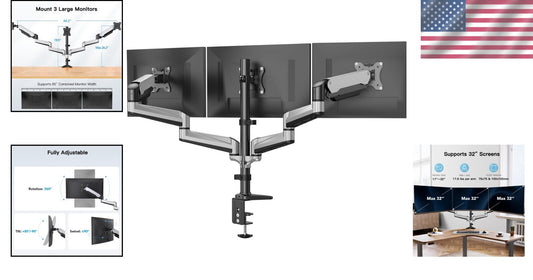 Versatile Articulating Triple Monitor Stand for Flat/Curved Screens - Easy Setup