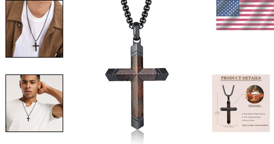Elegant Wooden Cross Pendant by Koa with Stainless Steel - Perfect Gift for Men