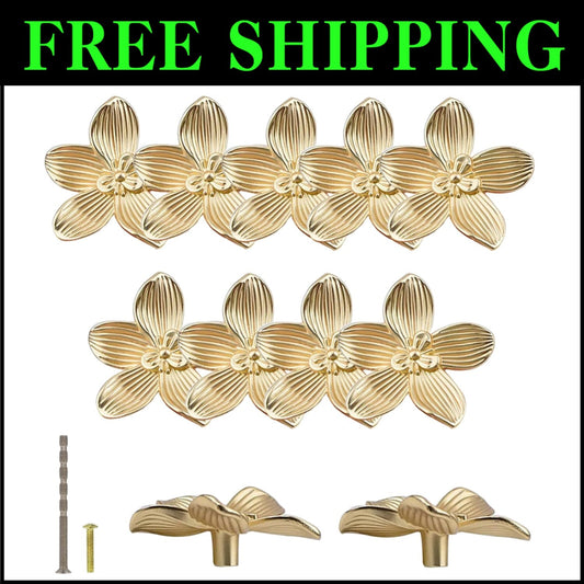 12PC Gold Flower Drawer Knobs - Elegant Kitchen Cabinet Pulls for Stylish Decor