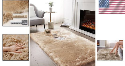 Luxurious 4x6 Feet Beige Faux Sheepskin Shaggy Area Rug for Comfort & Elegance