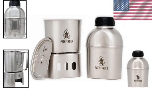 Durable Black Stainless Steel Canteen with Nesting Cup - Lightweight Cooking Set