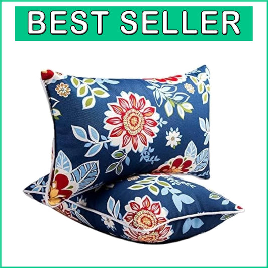 Decorative Outdoor Lumbar Pillows - Set of 2, 12x20 Inches, Big Blue Flower