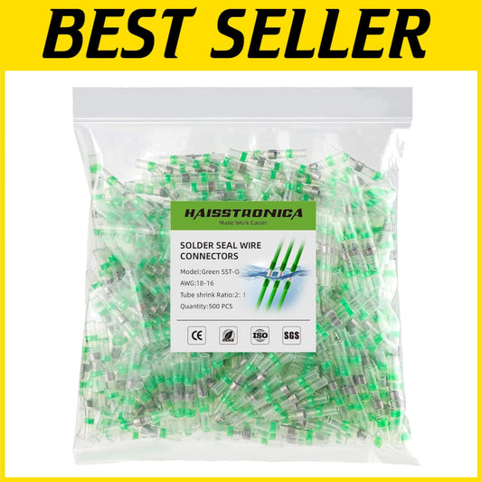 500PCS Green Marine Grade Heat Shrink Connectors with 2 Hot Melt Adhesive Rings
