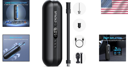 Efficient Tire Inflator with Presta & Schrader Valves - Rechargeable & Cordless