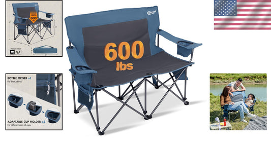 Ergonomic Two-Seater Camping Chair for Outdoor Adventures - 600lbs Support