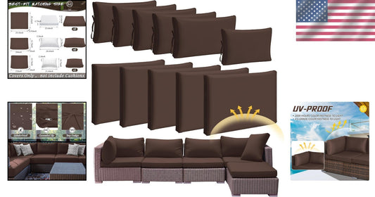 Brown Waterproof Patio Cushion Covers Set - 11 Pcs for Wicker Furniture