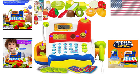 Engaging Toy Cash Register with Sound, Play Money & Grocery Items for Kids