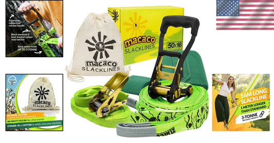 52ft Beginner-Friendly Slackline Kit with Training Line & Tree Protectors