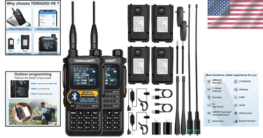 Enhanced 2nd Gen H8 GMRS Radio - Long-Range, Bluetooth, 2500mAh, 2 Pack Kit