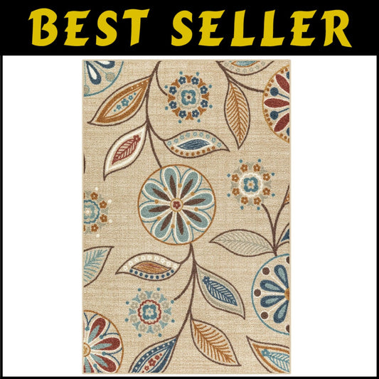 Large 3'4 x 5' Floral Area Rug - Stain Resistant, Easy Care for Eclectic Spaces